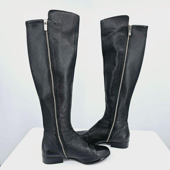 Michael Kors Tall Riding Boots 7 M Black Leather Almond Toe Knee High Side Zip - Picture 10 of 14